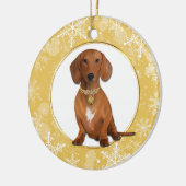 Gold White Snowflake Border Red Dachshund Keramisch Ornament (Links)