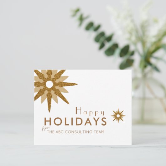 Gold & White Snowflake Business Holiday Card Feestdagenkaart (Staand voorkant)