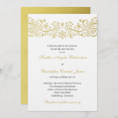 Gold White Snowflake Floral Wedding Invitation Kaart (Voorkant / Achterkant)