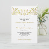 Gold White Snowflake Floral Wedding Invitation Kaart (Staand voorkant)