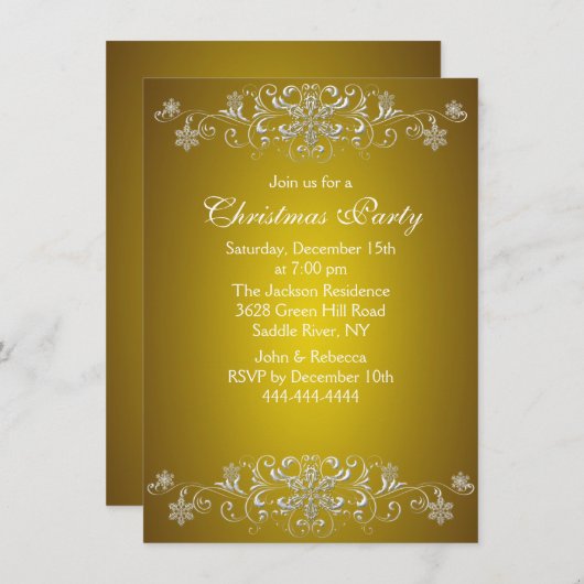 Gold & White Snowflake kerstparty Kaart (Voorkant / Achterkant)