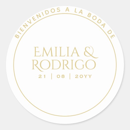 Gold White Spain Boda Welcome Weddenschap Favor Ronde Sticker (Voorkant)