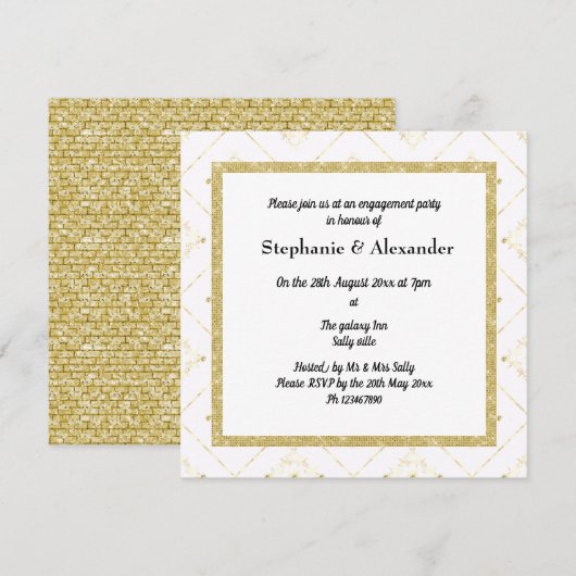 GOLD WHITE SPARKLE ELEGANT INVITATION KAART (Voorkant / Achterkant)