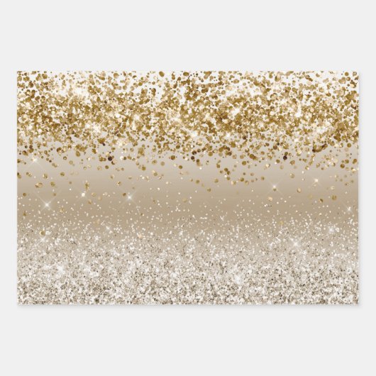 Gold White Sparkle Glitter Inpakpapier Vel (Voorkant)
