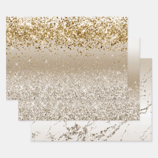 Gold White Sparkle Glitter   Inpakpapier Vel (Set)