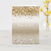 Gold White Sparkle Glitter Peace Love Kaart (Gele Bloem)