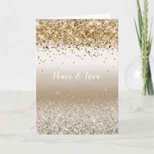 Gold White Sparkle Glitter Peace Love Kaart