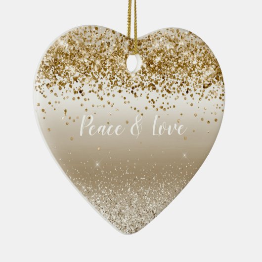Gold White Sparkle Glitter Peace Love Keramisch Ornament (Rechts)