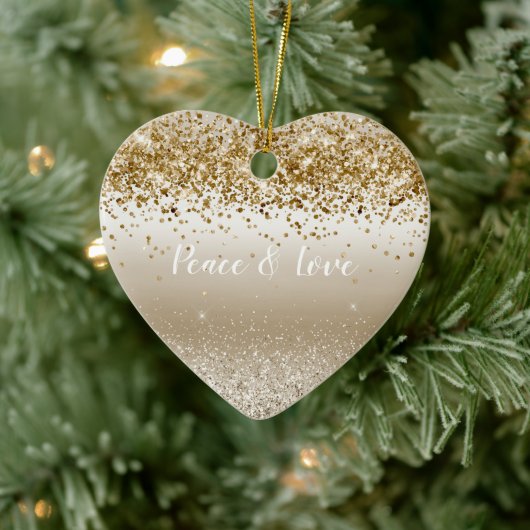 Gold White Sparkle Glitter Peace Love Keramisch Ornament (Boom)