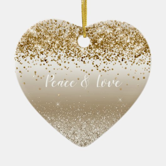 Gold White Sparkle Glitter Peace Love Keramisch Ornament (Voorkant)