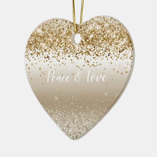 Gold White Sparkle Glitter Peace Love Keramisch Ornament (Links)