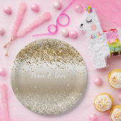 Gold White Sparkle Glitter Peace Love Papieren Bordje (Feest)