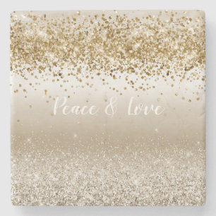 Gold White Sparkle Glitter Peace Love              Stenen Onderzetter