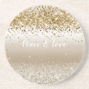 Gold White Sparkle Glitter Peace Love Zandsteen Onderzetter