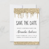 Gold White Sparkle Glitter Sweet 16 Bewaar de datu Kaart (Voorkant)