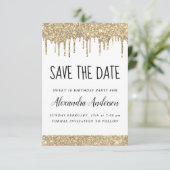 Gold White Sparkle Glitter Sweet 16 Bewaar de datu Kaart (Staand voorkant)