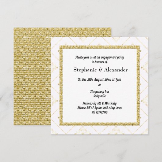 GOLD WHITE SPARKLE GRORDER ELEGANT INVITATION KAART (Voorkant / Achterkant)