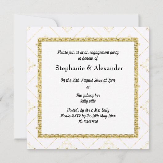 GOLD WHITE SPARKLE GRORDER ELEGANT INVITATION KAART (Voorkant)