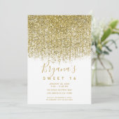Gold & White Sparkly Glitter Sweet 16 Party Kaart (Staand voorkant)