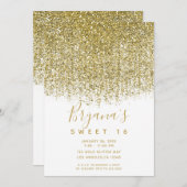 Gold & White Sparkly Glitter Sweet 16 Party Kaart (Voorkant / Achterkant)