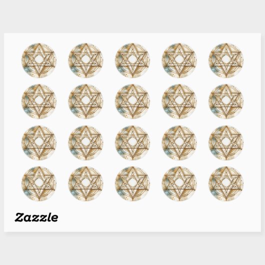 Gold White Star Of David Abstract Modern Trendy Ronde Sticker (Vel)