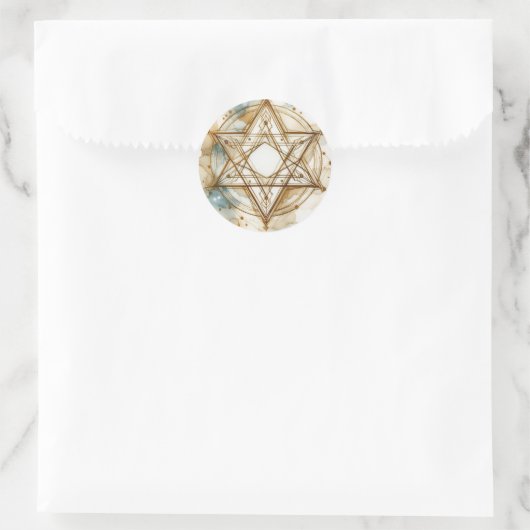 Gold White Star Of David Abstract Modern Trendy Ronde Sticker (Tas)