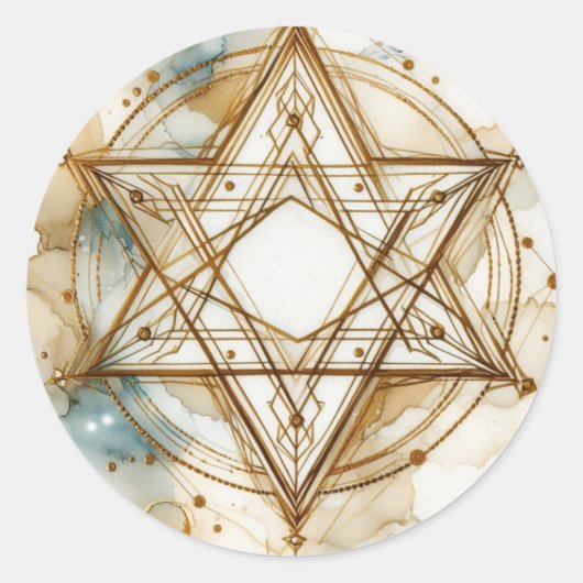 Gold White Star Of David Abstract Modern Trendy Ronde Sticker (Voorkant)