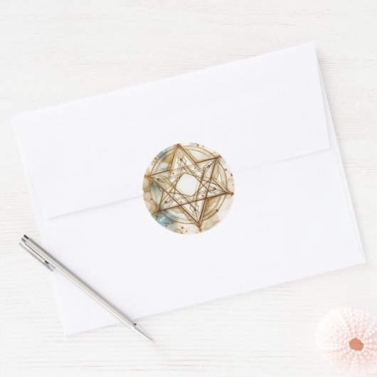 Gold White Star Of David Abstract Modern Trendy Ronde Sticker (Envelop)
