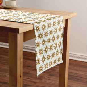 Gold & White Starburst Pattern Lange Tafelloper
