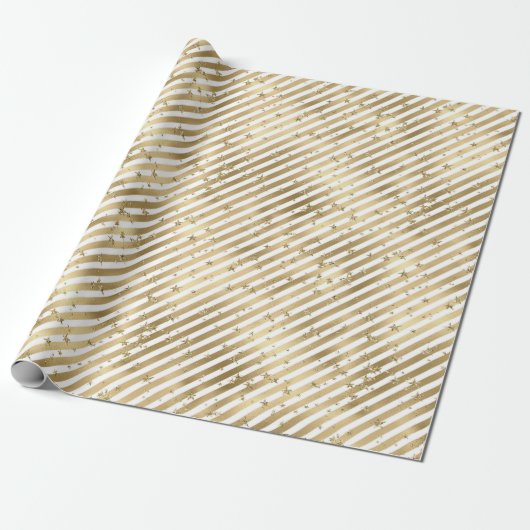 Gold White Stars en Stripes Cadeaupapier (Uitgerold)