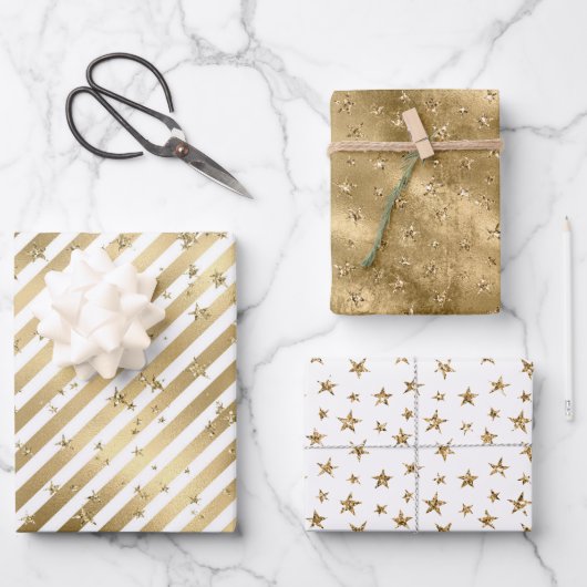 Gold White Stars en Stripes Inpakpapier Vel (Voorkant)