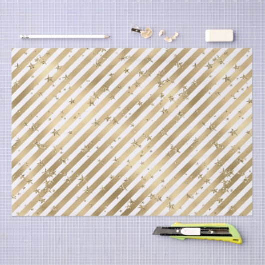 Gold White Stars en Stripes Tissuepapier (Craft)