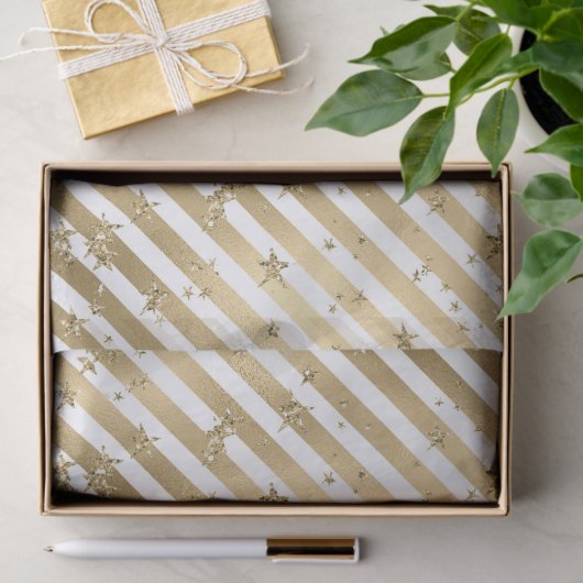 Gold White Stars en Stripes Tissuepapier (Geschenk)