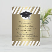 Gold White Striped Afstuderen Kaart (Staand voorkant)