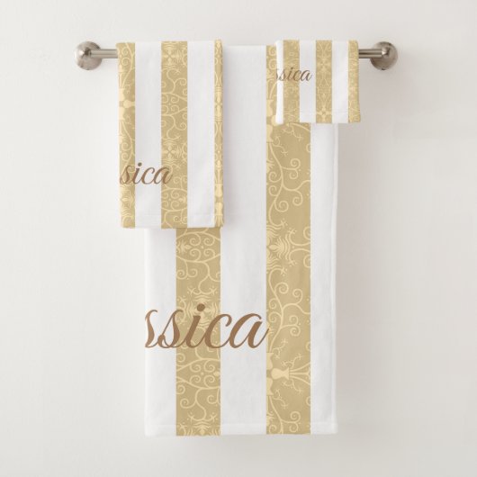 Gold & White Stripes Elegant Bad Handdoek (Insitu)