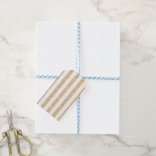 Gold & White Stripes Elegant Cadeaulabel (Met Touw)