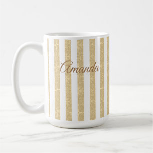 Gold & White Stripes Elegant Koffiemok