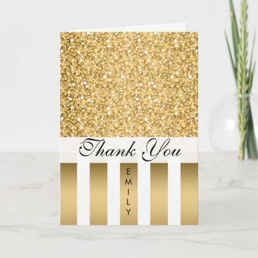Gold White Stripes en Gold Glitter - Hartelijk dan Bedankkaart (Voorkant)