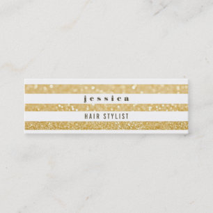 Gold & White Stripes Hair Stylist Skinny Card Mini Visitekaartje