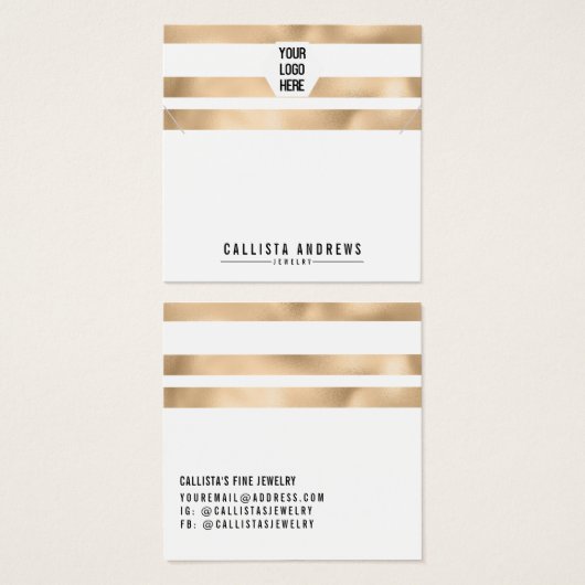 Gold White Stripes Logo Display Card Vierkante Visitekaartjes (Voorkant /achterkant)