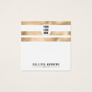 Gold White Stripes Logo Display Card Vierkante Visitekaartjes