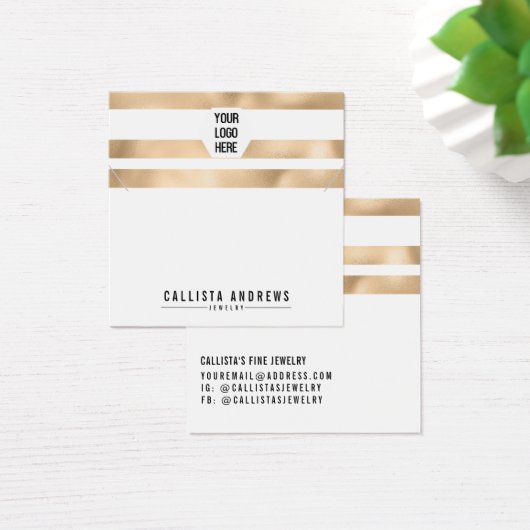 Gold White Stripes Logo Display Card Vierkante Visitekaartjes (Bureau)