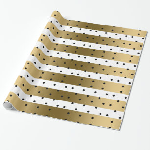 Gold & White Stripes met zwarte poolpunts Cadeaupapier
