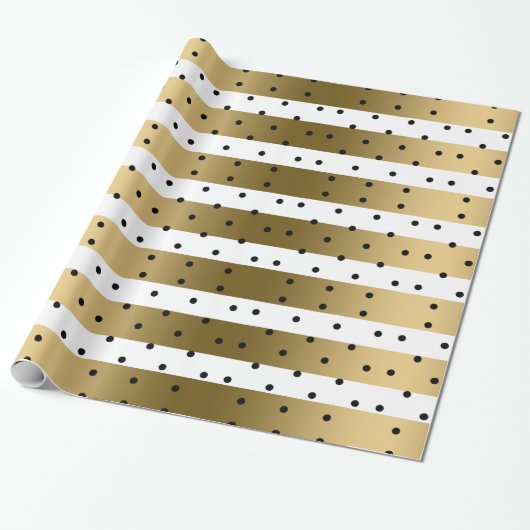 Gold & White Stripes met zwarte poolpunts Cadeaupapier (Uitgerold)