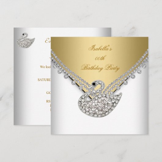 Gold White Swan Elegant Birthday Party Kaart (Voorkant / Achterkant)