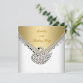 Gold White Swan Elegant Birthday Party Kaart (Staand voorkant)