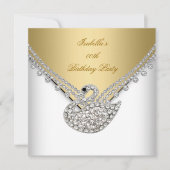 Gold White Swan Elegant Birthday Party Kaart (Voorkant)