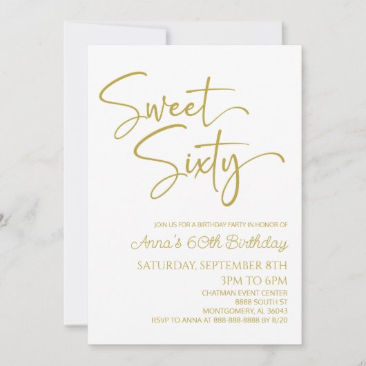 Gold White Sweet Sixty Minimal 60ste Verjaardagsfe Kaart (Voorkant)