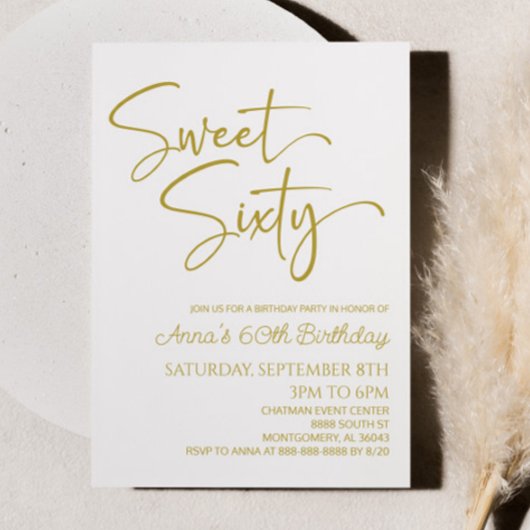 Gold White Sweet Sixty Minimal 60ste Verjaardagsfe Kaart
