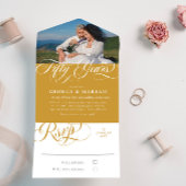 Gold White Swirls Foto 50th Wedding Jubileum All In One Uitnodiging